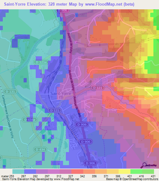 Saint-Yorre,France Elevation Map