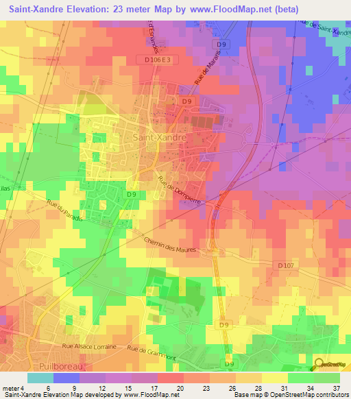 Saint-Xandre,France Elevation Map