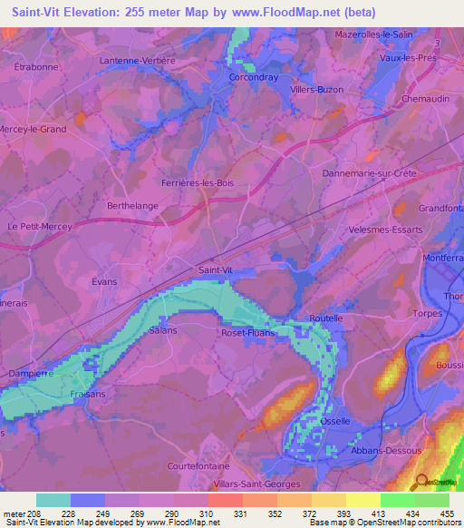 Saint-Vit,France Elevation Map