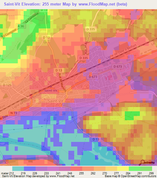 Saint-Vit,France Elevation Map