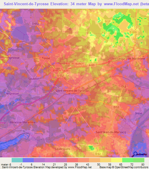 Saint-Vincent-de-Tyrosse,France Elevation Map