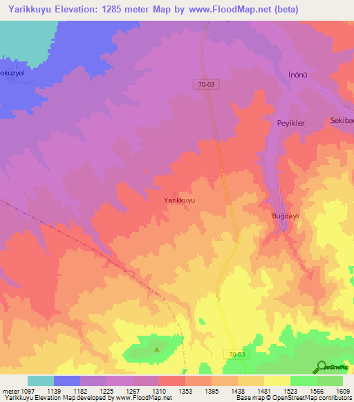 Yarikkuyu,Turkey Elevation Map