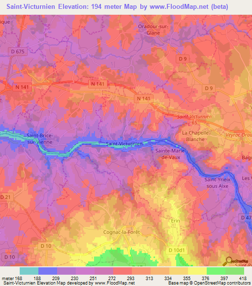 Saint-Victurnien,France Elevation Map