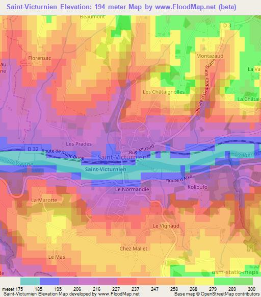 Saint-Victurnien,France Elevation Map