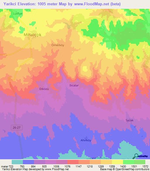 Yarikci,Turkey Elevation Map