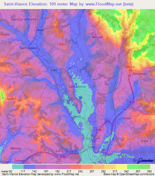 Saint-Viance,France Elevation Map