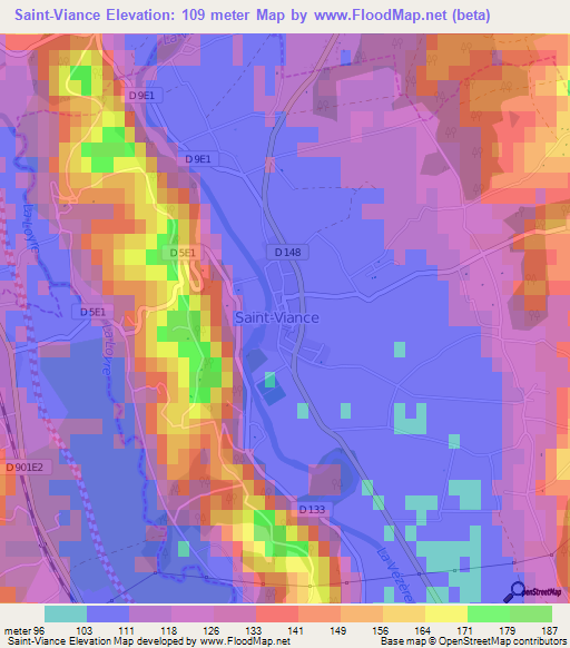 Saint-Viance,France Elevation Map