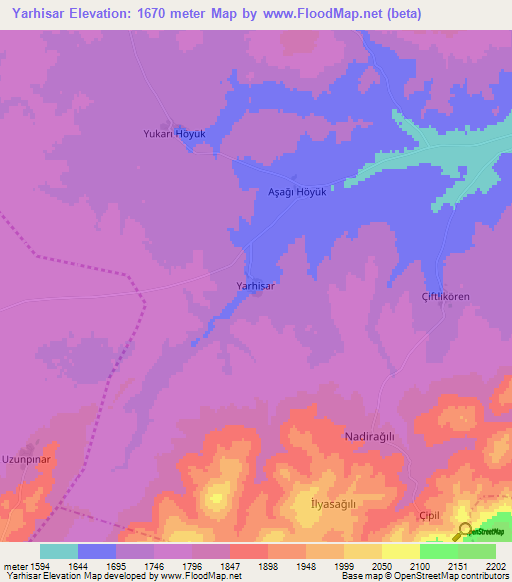 Yarhisar,Turkey Elevation Map