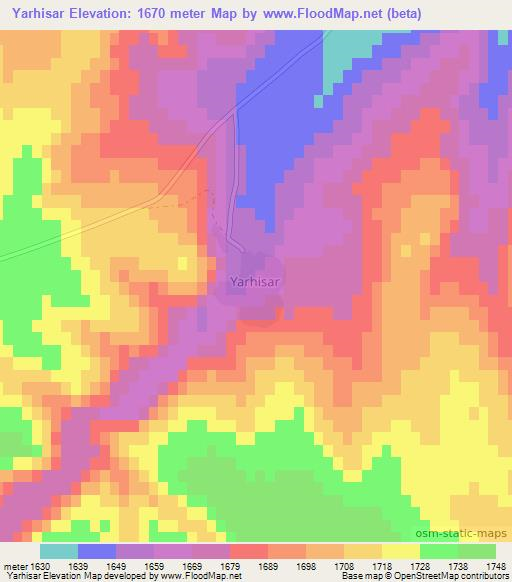 Yarhisar,Turkey Elevation Map