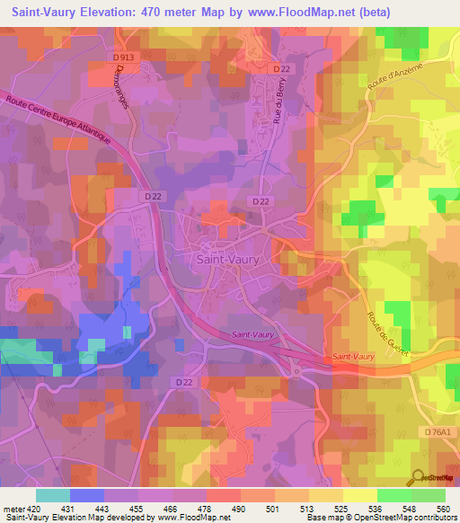 Saint-Vaury,France Elevation Map