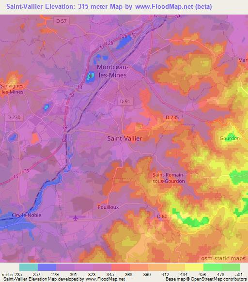 Saint-Vallier,France Elevation Map