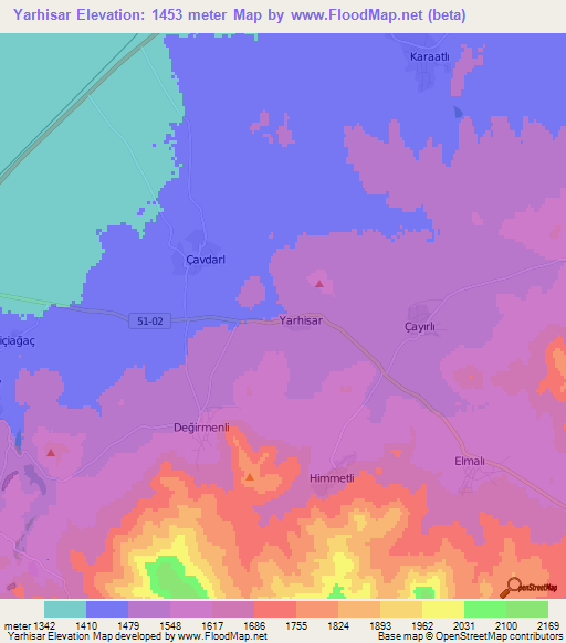 Yarhisar,Turkey Elevation Map