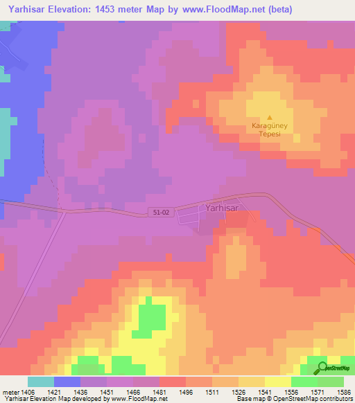 Yarhisar,Turkey Elevation Map