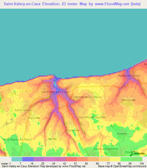 Saint-Valery-en-Caux,France Elevation Map