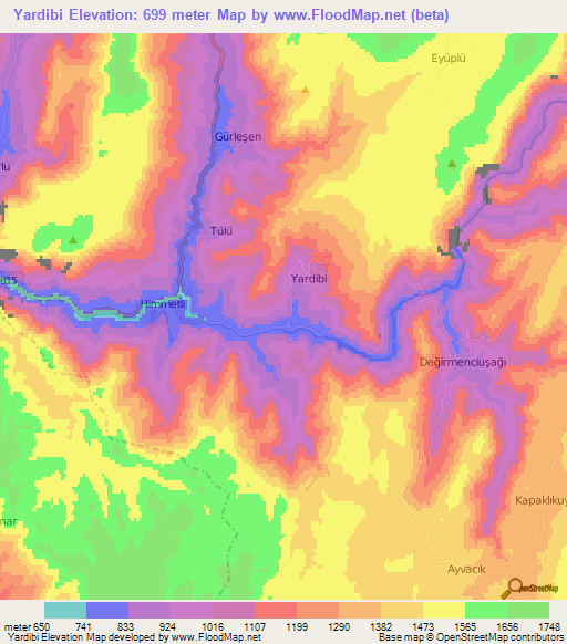 Yardibi,Turkey Elevation Map