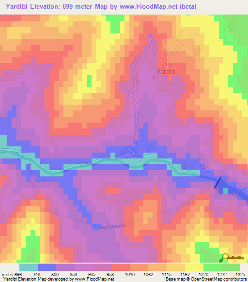 Yardibi,Turkey Elevation Map