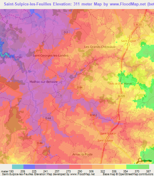 Saint-Sulpice-les-Feuilles,France Elevation Map