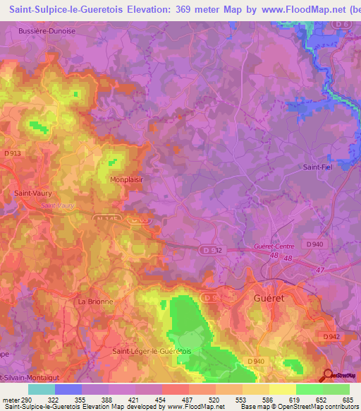 Saint-Sulpice-le-Gueretois,France Elevation Map