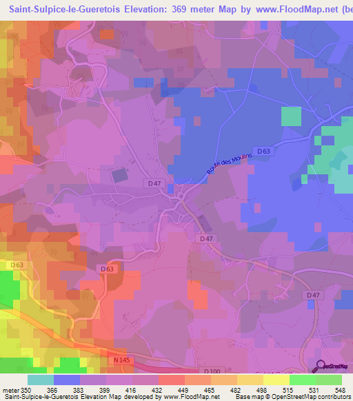 Saint-Sulpice-le-Gueretois,France Elevation Map