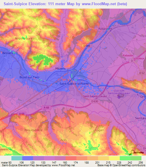 Saint-Sulpice,France Elevation Map