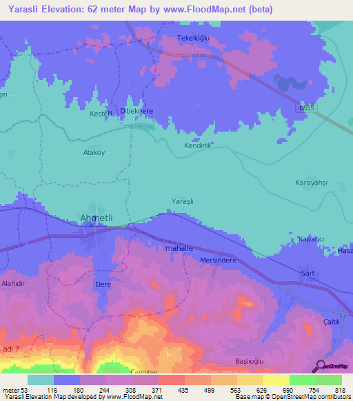 Yarasli,Turkey Elevation Map