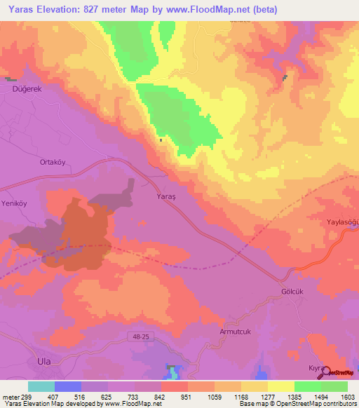 Yaras,Turkey Elevation Map