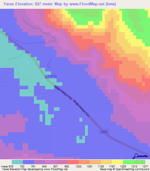 Yaras,Turkey Elevation Map