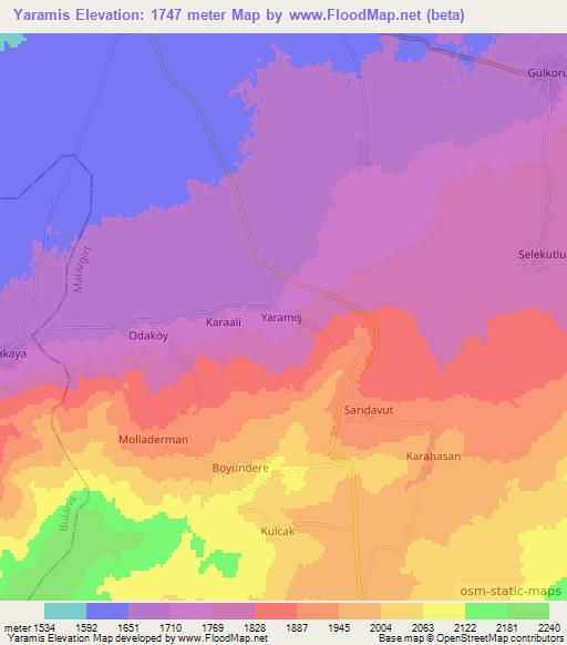 Yaramis,Turkey Elevation Map