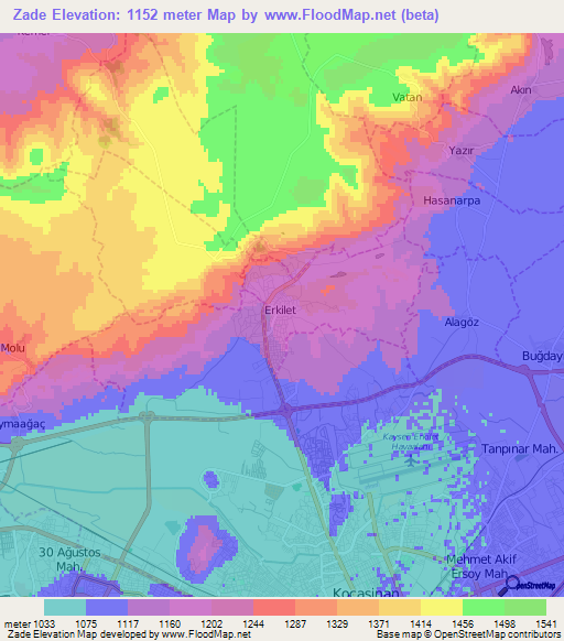 Zade,Turkey Elevation Map