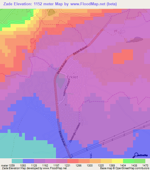 Zade,Turkey Elevation Map