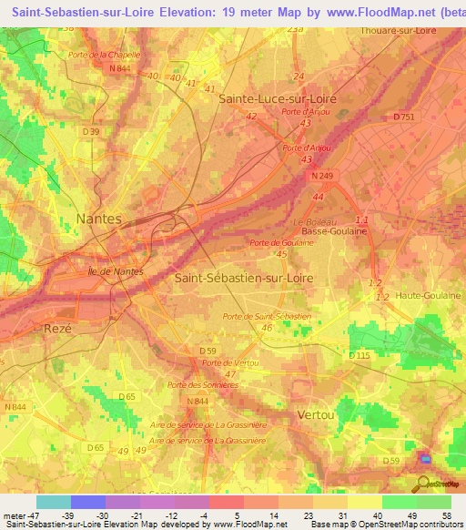 Saint-Sebastien-sur-Loire,France Elevation Map