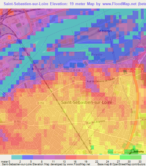 Saint-Sebastien-sur-Loire,France Elevation Map