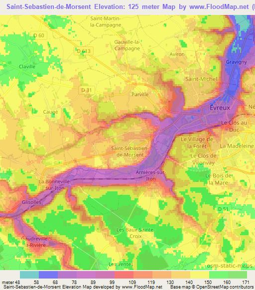 Saint-Sebastien-de-Morsent,France Elevation Map