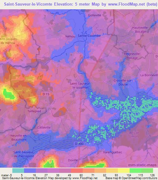 Saint-Sauveur-le-Vicomte,France Elevation Map