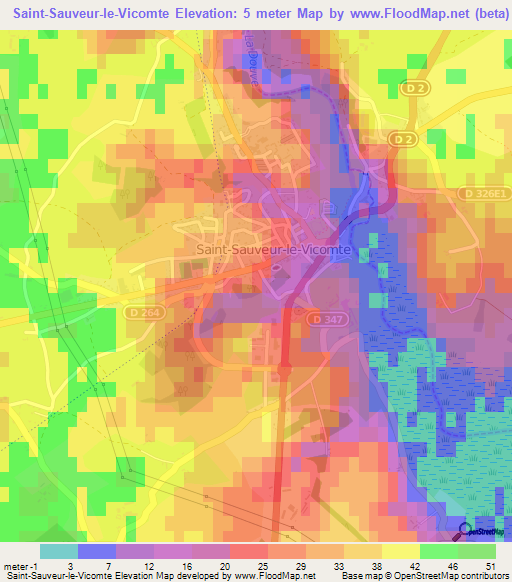 Saint-Sauveur-le-Vicomte,France Elevation Map