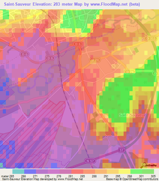 Saint-Sauveur,France Elevation Map