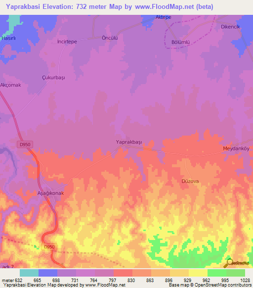 Yaprakbasi,Turkey Elevation Map