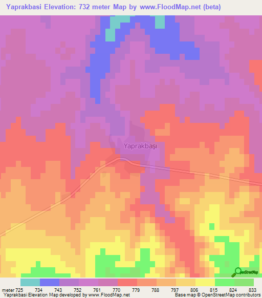 Yaprakbasi,Turkey Elevation Map