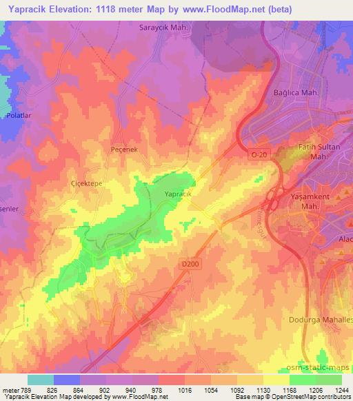 Yapracik,Turkey Elevation Map