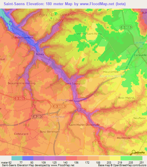 Saint-Saens,France Elevation Map