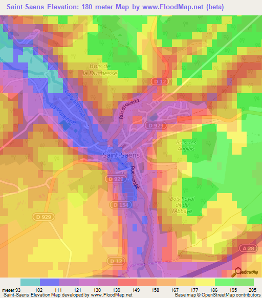 Saint-Saens,France Elevation Map