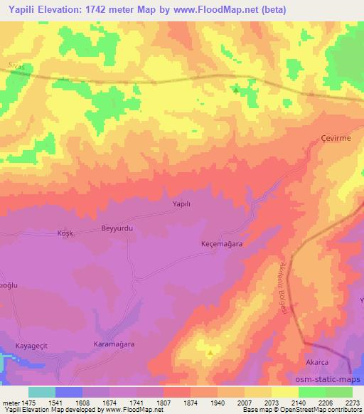 Yapili,Turkey Elevation Map