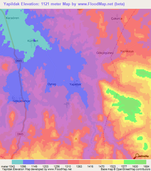 Yapildak,Turkey Elevation Map