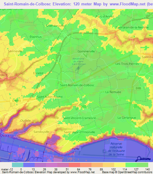 Saint-Romain-de-Colbosc,France Elevation Map