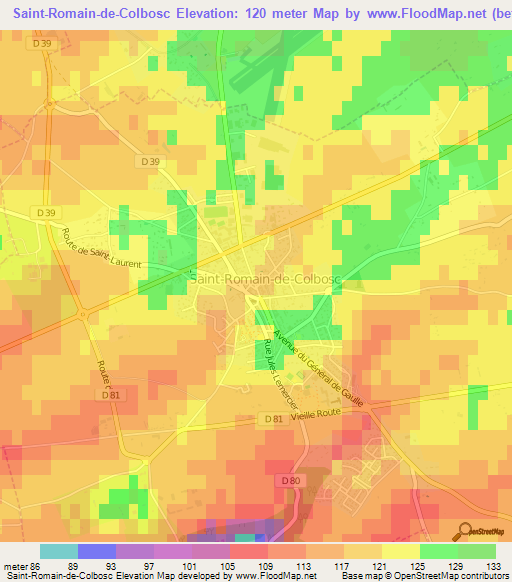 Saint-Romain-de-Colbosc,France Elevation Map