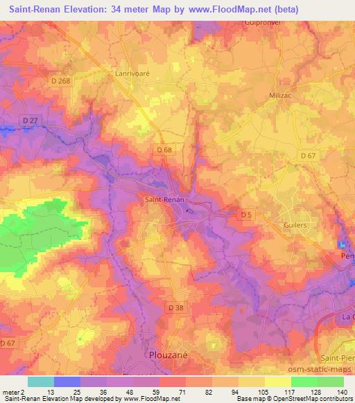 Saint-Renan,France Elevation Map