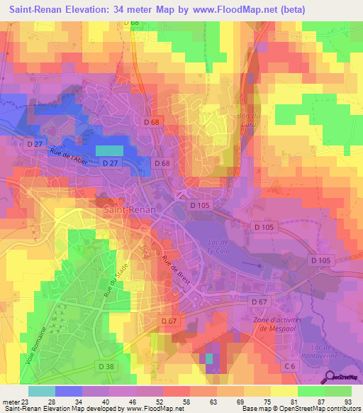 Saint-Renan,France Elevation Map