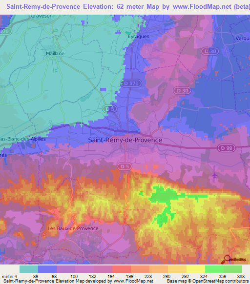 Saint-Remy-de-Provence,France Elevation Map