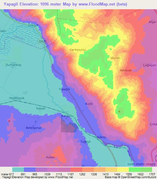 Yapagli,Turkey Elevation Map