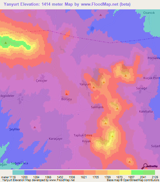 Yanyurt,Turkey Elevation Map